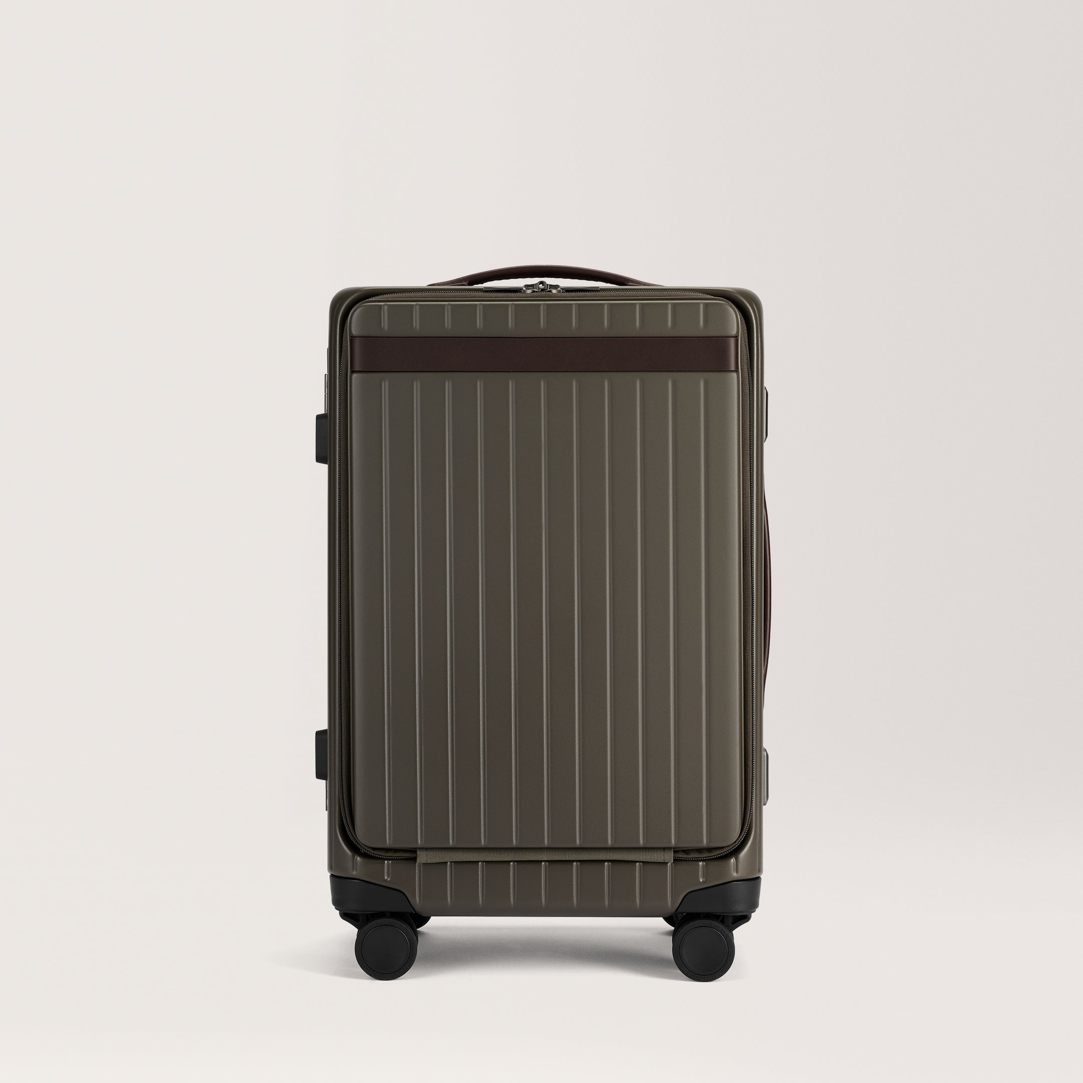 The Carry-on X Dark Olive / Chocolate Hard-shell suitcase with front pocket