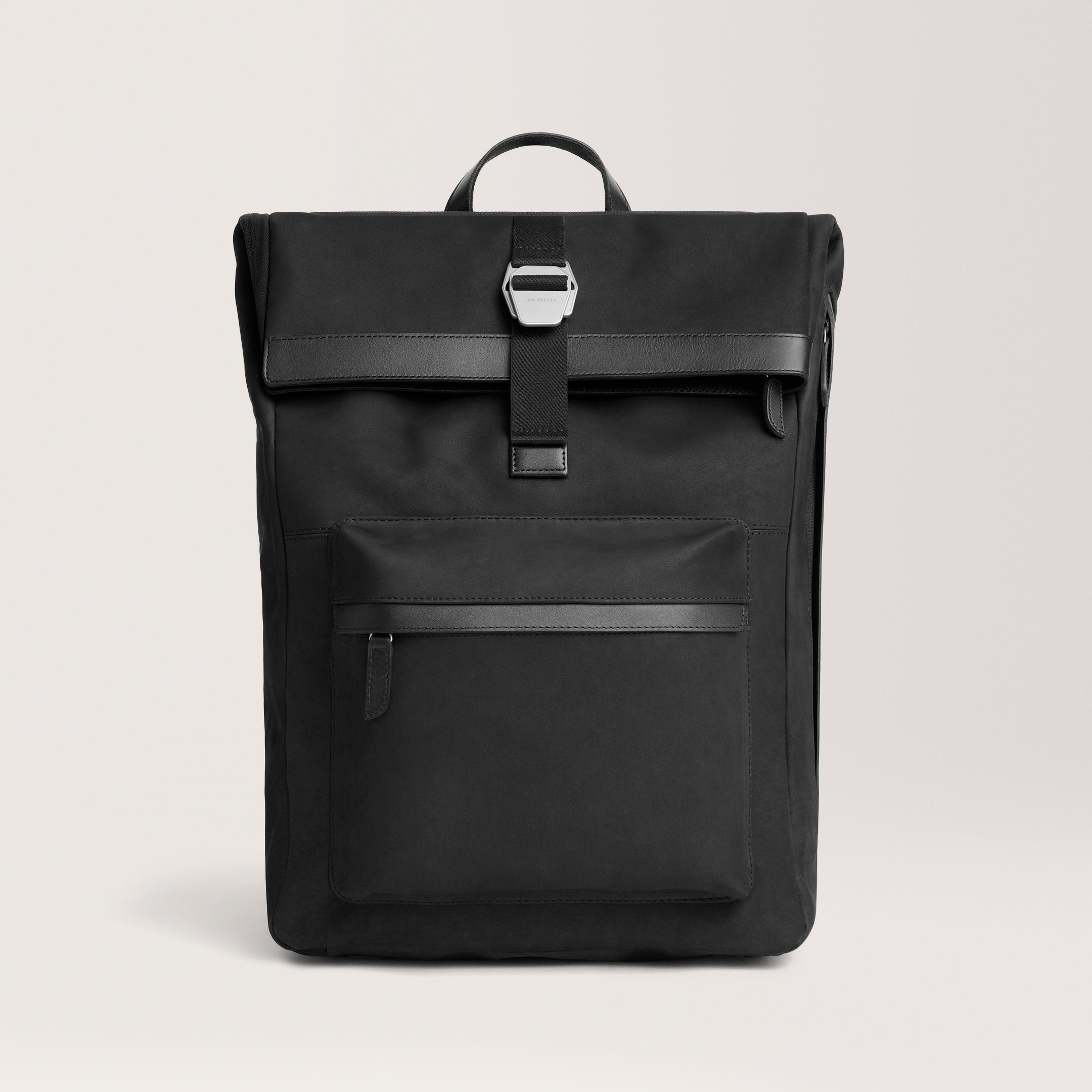 City-hopper Backpack Black Nubuck leather fold top backpack