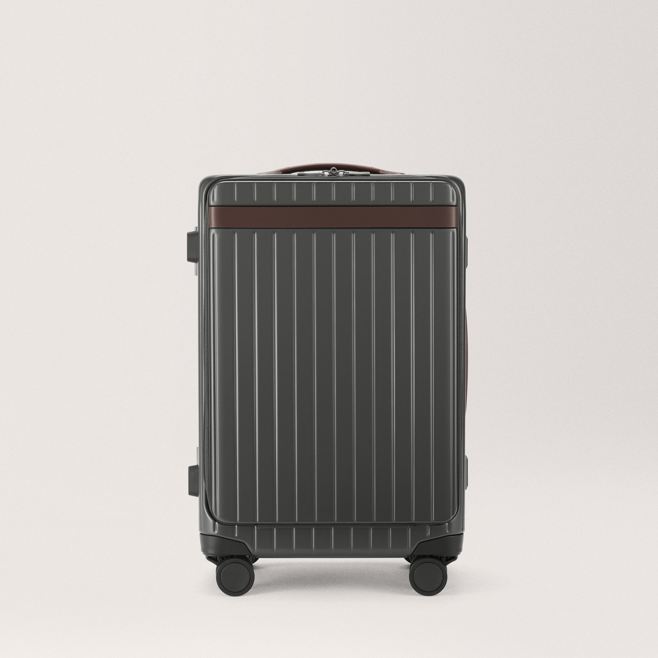 The Carry-on X Grey / Chocolate Hard-shell suitcase with front pocket