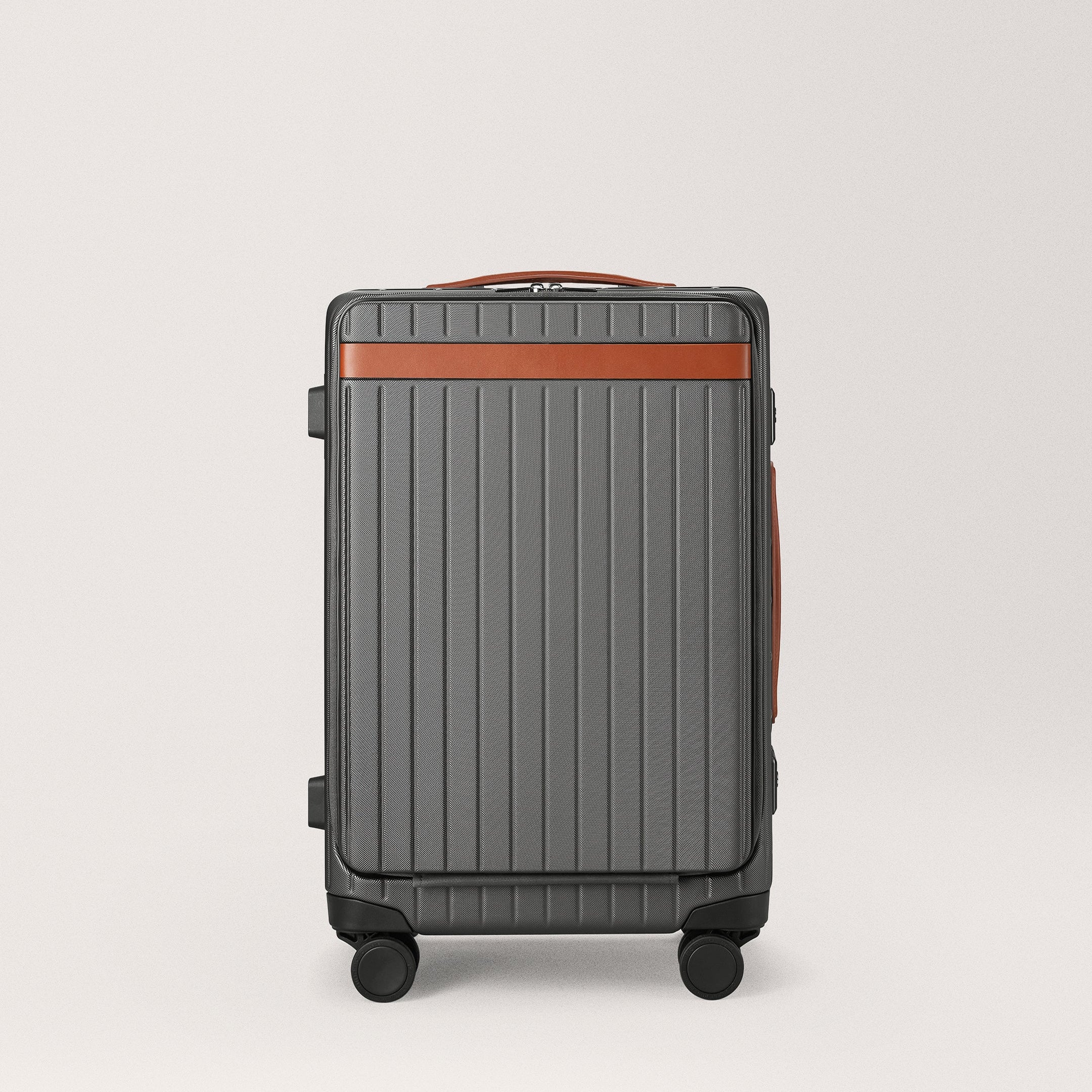 The Carry-on X - Discontinued Grey / Cognac / Dotted Hard-shell suitcase with front pocket