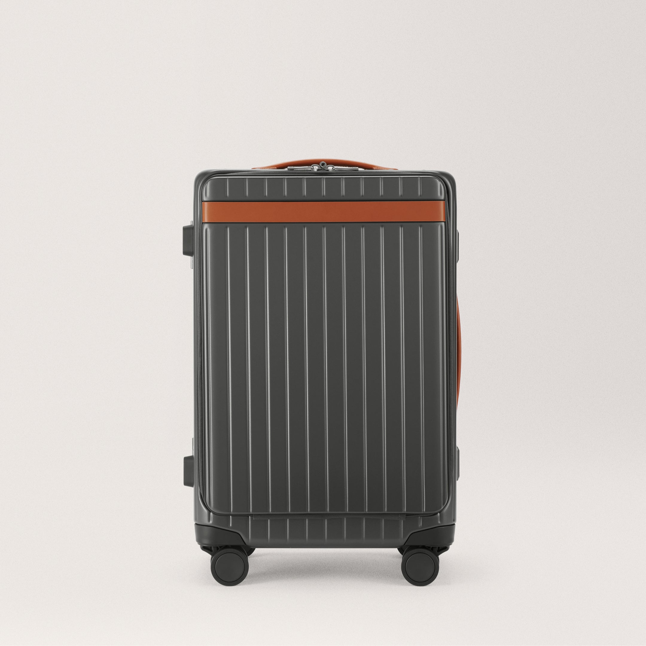 The Carry-on X Grey / Cognac Hard-shell suitcase with front pocket