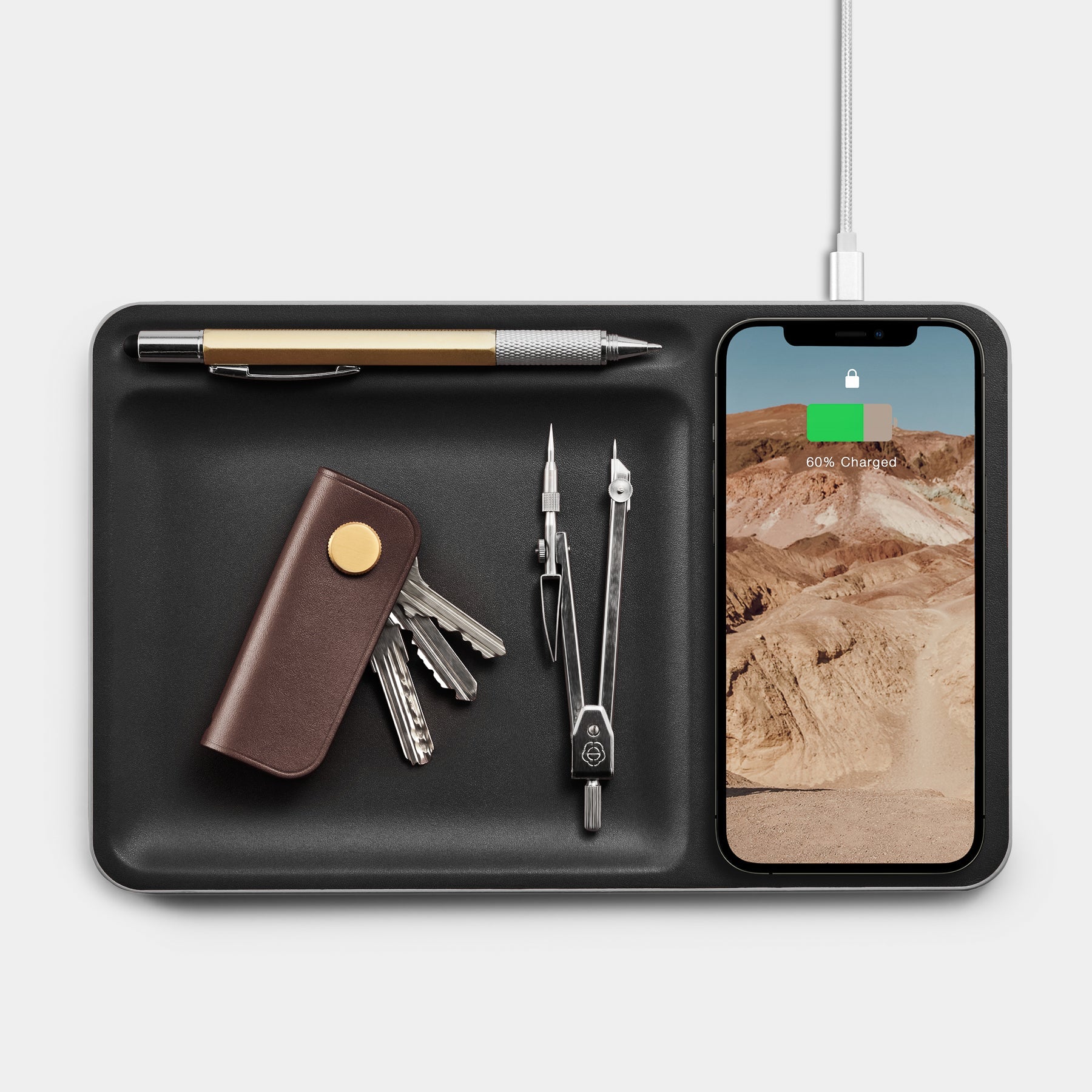 The Charging Tray - Return Black Wireless leather charging tray